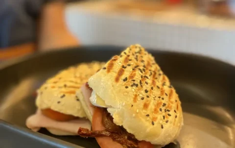 Brie, ham, tomato and sundried tomato sandwich at the best bakery in Chalong: