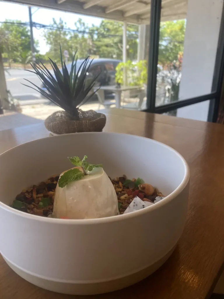 Vanilla Panna Cotta and granola by a window. Only at the place with the best fry up in Chalong: Poached Breakfast Cafe, Chalong, Phuket, Thailand