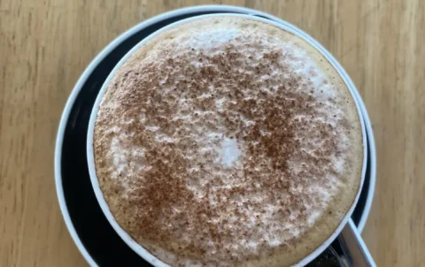 Fresh, hot cappuccino at Poached Breakfast Cafe, the best place to chow down before hitting up one of the great surf locations in Phuket.