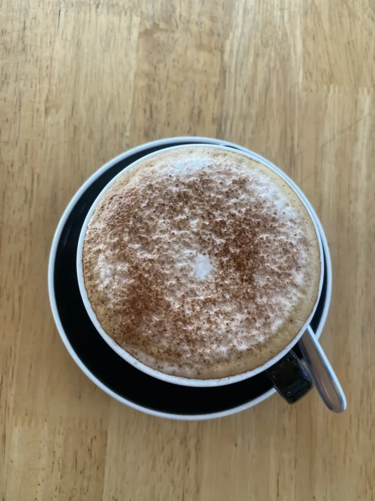 Fresh, hot cappuccino  at Poached Breakfast Cafe, the best place to chow down before hitting up one of the great surf locations in Phuket.