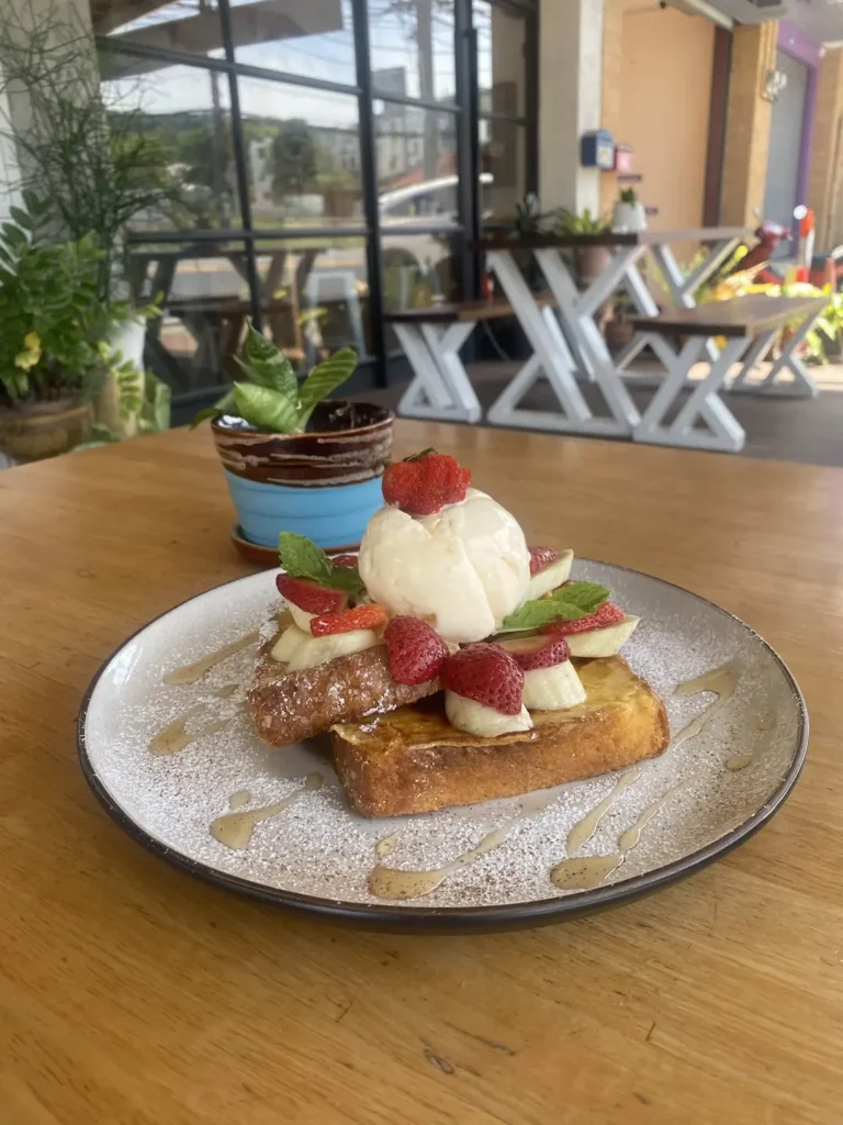 French toast with strawberries, ice cream and banana at the place to fuel up before taking part in any water activities in Phuket - Poached Breakfast Cafe, Chalong, Phuket, Thailand